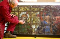 Sam Kelly Head of Glass Conservator at Salisbury Cathedral takes a look at Burne Joness large stained glass figures in the workshop
