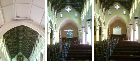 Example of a screen hidden behind a chancel arch – from closed to fully open